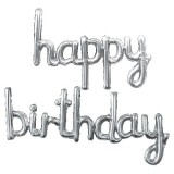 Set Baloane din Folie Metalizată, Cyrax, Model Happy Birthday, 45x85 cm, 45x124cm, Baloane Party, Ambalaj Individual, Pai inclus, Umflare cu Aer sau H