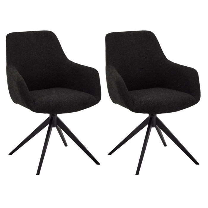 Set of 2 Black Dining Chairs with Armrests Helena
