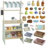 AIYAPLAY Supermarket pentru copii 34 pcs, tejghea din lemn, tablă neagră, casă de marcat și accesorii, 40x30x92,5cm, verde | Aosom Romania