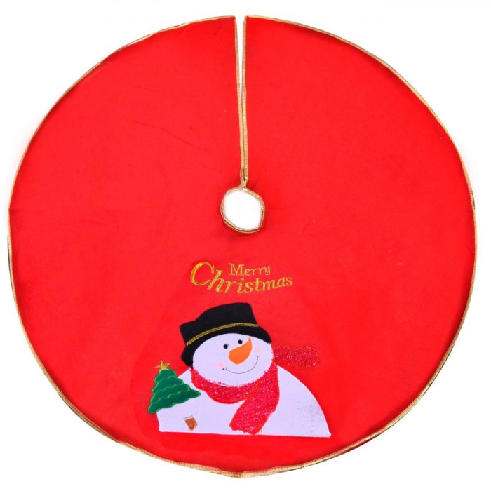Fustă Brad Crăciun, Model Om de Zăpadă, Mesaj Merry Christmas, Culoare Roșu, Diametru 1.06m