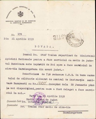A1841 Repartiție medic, 1939, MApN, Deva foto