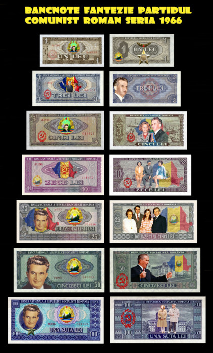 Lot 7 bancnote fantezie Partidul Comunist Roman seria 1966