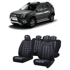 Set huse scaune compatibile Dacia Duster 2010-2017 Piele + Textil (Compatibile cu sistem AIRBAG)
