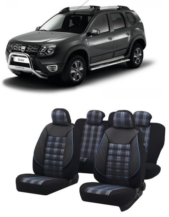Set huse scaune compatibile Dacia Duster 2010-2017 Piele + Textil (Compatibile cu sistem AIRBAG)