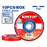 Cumpara ieftin Set 10 Discuri Abrazive EMTOP EACD121155, 115x1.2mm, Pentru Taiere Metal si Inox, Centru Plat, Compatibilitate cu Polizoare unghiulare, Usor de Utiliz
