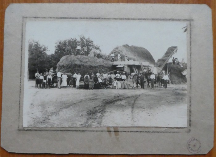 Foto pe carton, Tractor universal, Casa unde se treiera, batoza de grau, Ghita Gheorghe - Tirca, 10 August 1933