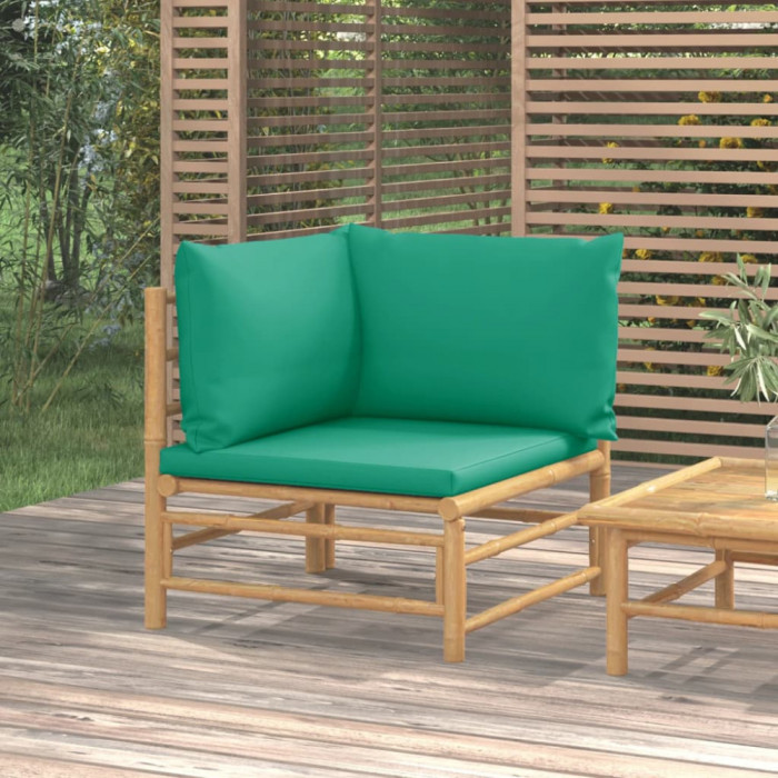 Canapea de colt pentru gradina, perne verzi, bambus GartenMobel Dekor