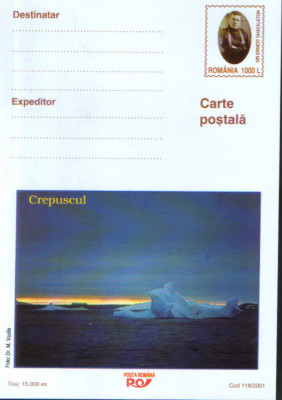 Romania - Intreg postal CP necirculat 2001- Filatelie polara - Sir E. Shackleton foto