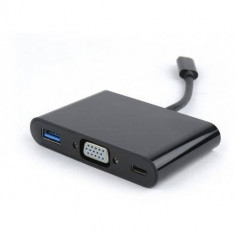 Adaptor Gembird USB tip C - USB tip C + VGA + USB tip A Black foto