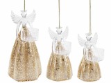 Cumpara ieftin Set 3 figurine Ingeri sticla transparenta aurie &Oslash; 10 cm x 19 H, &Oslash; 8 x 14 H, &Oslash; 7 x 12 H