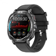 Smartwatch iSEN ET492, Curea piele negru, 1.43 AMOLED HD, HRV, ECG, Monitorizare sanatate, Functii sport, Bluetooth Call, 380 mAh, Android 5.0 or iOS