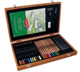 Set complet desen Derwent academy, 35 buc, cutie lemn