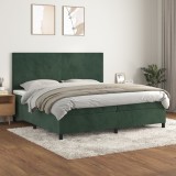 VidaXL Pat box spring cu saltea, verde &icirc;nchis, 200x200 cm, catifea