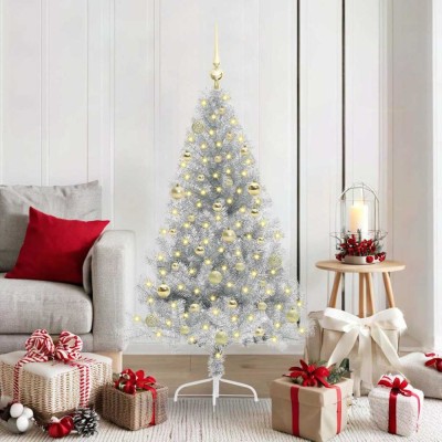 vidaXL Pom de Crăciun artificial pre-iluminat Argintiu 150 cm PET 3397197 foto