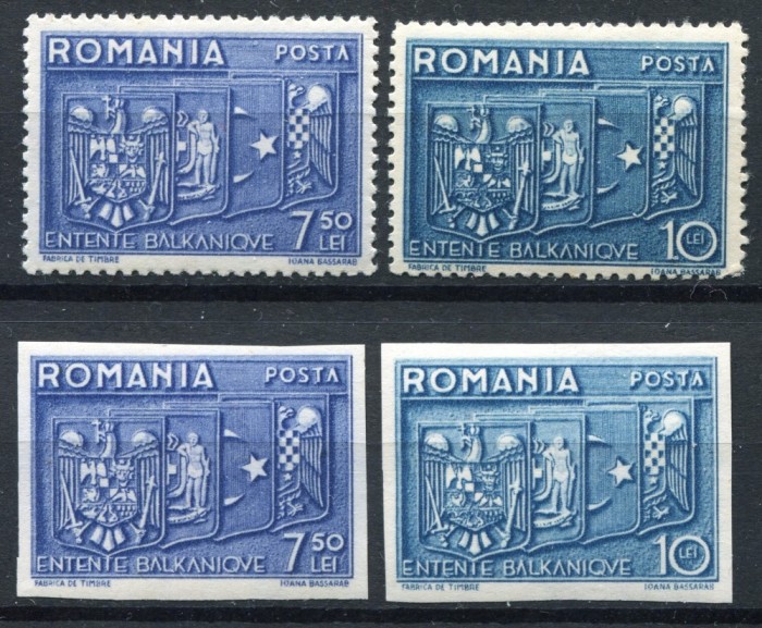 1938 , Lp 123 , Lp 123 a , Intelegerea Balcanica - serie dantelata + nedantelata - MNH