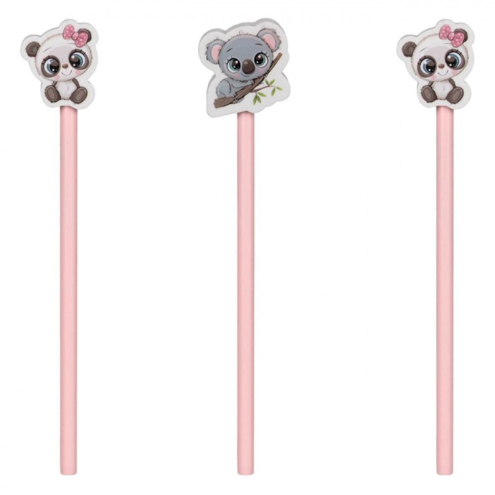 Set Creioane Fancy, Roz, Radieră Koala - 3 Bucăți