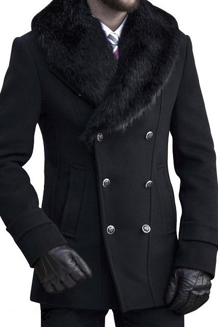 Palton barbati negru cu guler de blana B135, 42, 44, 48, 50, 52, 56, 58 |  Okazii.ro