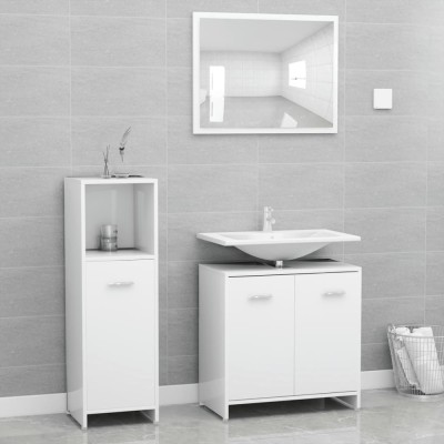 Set mobilier de baie, 3 piese, alb, lemn prelucrat foto