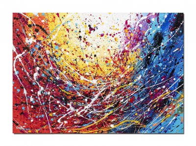 Tablou abstract pictat manual, Calatorie in spatiu, 70x50cm ulei pe panza, reproducere Jackson Pollock foto