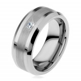 Inel din tungsten cu banda mata pe mijloc si zirconiu transparent, 8 mm - Marime inel: 54