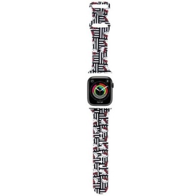 Curea pentru Apple Watch 1/2/3/4/5/6/7/8/9/10/SE/SE 2 (38/40/41/42mm) - Hello Kitty Strap Silicone Heads &amp;amp; Stripes (HKAWMSDIESK) - Black foto