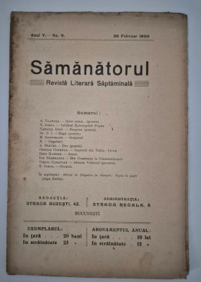 Carte veche Revista Samanatorul An 5 Numar 9 1906 foto