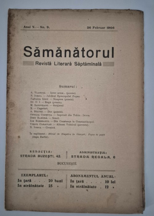 Carte veche Revista Samanatorul An 5 Numar 9 1906