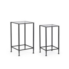 Set 2 masute cafea otel negru sticla securizata Zelena 33x33x63.5h; 38x38x68.5h