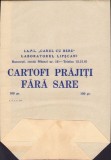 PG60 Pungă din h&acirc;rtie I.A.P.L. &bdquo;Carul cu bere&rdquo;, Laboratorul Lipscani, pentru cartofi prăjiți fără sare 100 gr., perioada comunistă
