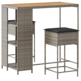 Set mobilier bar de gradina, cu perne, 3 piese, gri, poliratan