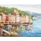 Tablou gigant peisaj lacul Como pictat manual, 140x70cm ulei pe panza in cutit efect 3D, Magistral