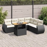 Cumpara ieftin Set canapele de grădină cu perne, 7 piese, negru, poliratan