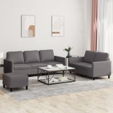 VidaXL Set de canapele cu perne, 3 piese, gri, piele ecologică