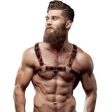 FETISH SUBMISSIVE ATTITUDE - MEN&#039;S ECO-LEATHER CHEST HARNESS BLACK/RED