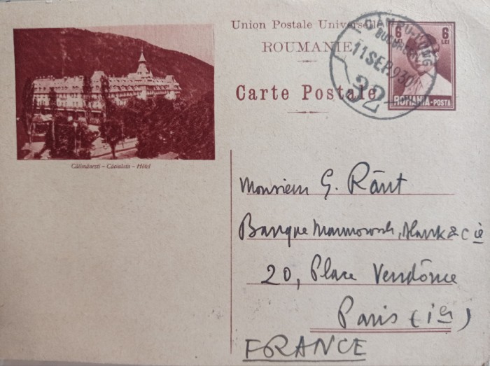 Alexandru Rosetti, carte postala, semnata datata, anii &#039;30