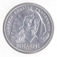 Moneda Franta 100 Franci 1991 - KM#996 aUNC ( argint , comemorativa Descartes )