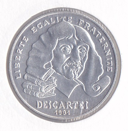 Moneda Franta 100 Franci 1991 - KM#996 aUNC ( argint , comemorativa Descartes )