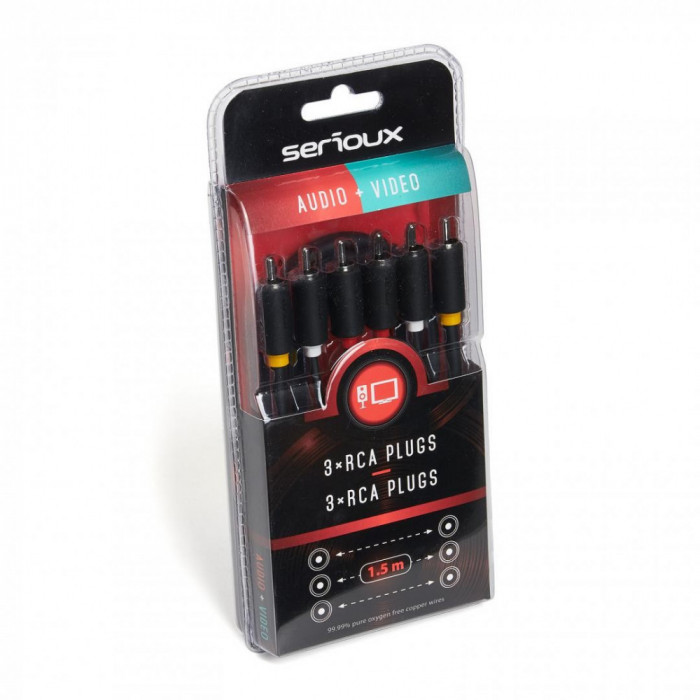 Cablu audio-video serioux 3 porturi rca tata - 3 porturi rca tata conductori 99.99% cupru