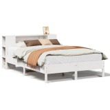 Cumpara ieftin Pat cu biblioteca fara saltea, alb, 160x200 cm, lemn masiv pin
