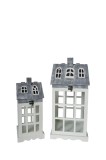 Cumpara ieftin Set 2 felinare lemn alb gri 16,5 x 16,5 x 38, 23,5 x 24,5 x 52 cm