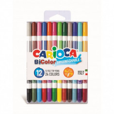 Set 12 carioci lavabile cu varf subtire si capat dublu, CARIOCA BICOLOR