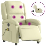 Cumpara ieftin Fotoliu de masaj rabatabil electric, crem, piele naturala