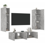 Unitati TV de perete cu LED-uri 6 piese gri beton lemn compozit GartenMobel Dekor, vidaXL
