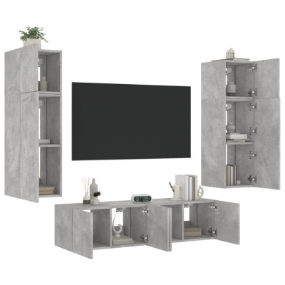 Unitati TV de perete cu LED-uri 6 piese gri beton lemn compozit GartenMobel Dekor foto