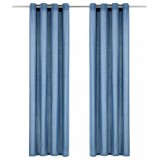 Cumpara ieftin Perdele cu inele metalice, 2 buc., albastru, 140x225 cm, bumbac