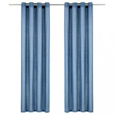 Perdele cu inele metalice, 2 buc., albastru, 140x175 cm, bumbac foto