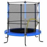 Trambulină copii vidaXL cu plasă siguranță, 140x160cm, rotundă, albastră, cadru oțel, protecție PVC, max 50kg