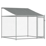 Cumpara ieftin Cusca de caini cu acoperis si usa gri, 2x2x2 m, otel galvanizat