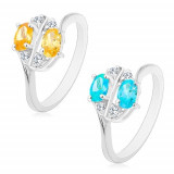 Cumpara ieftin Inel cu brațe lucioase, decorate cu zirconii ovale colorate și transparente - Marime inel: 57, Culoare: Galben