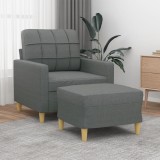 Fotoliu canapea cu taburet, gri &icirc;nchis, 60 cm, textil